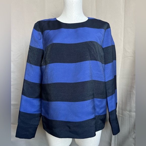 Banana Republic Women’s Top Long Sleeves Blue Shimmer Metallic Striped - Picture 1 of 5